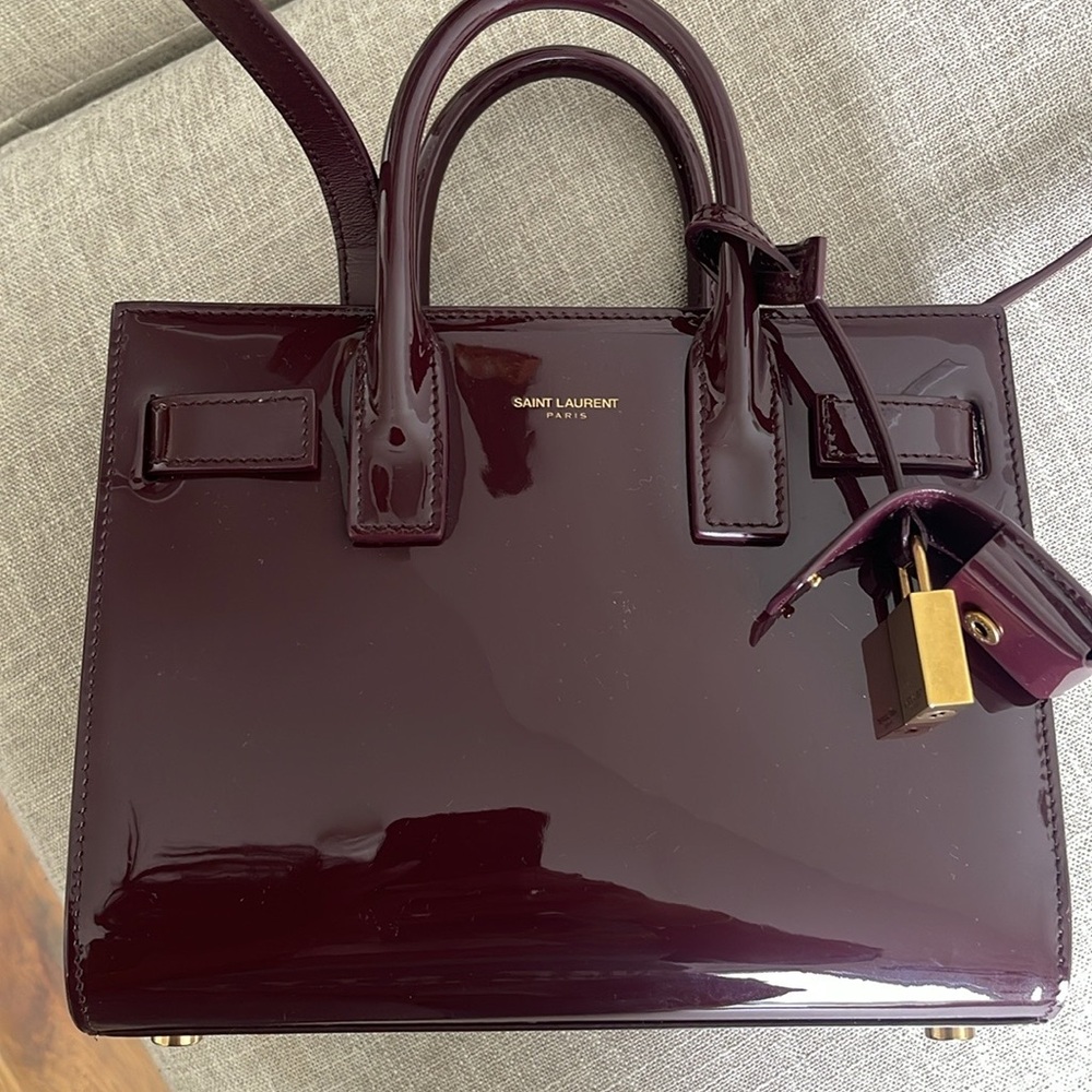 Saint Laurent Sac De Jour Nano in Patent Leather - Dark Red Wine - Picture 2 of 4